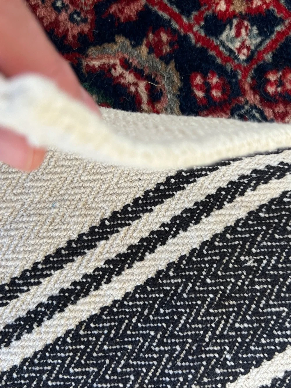 Farmhouse navy blue white woven cotton table runner French grain sack Magnolia